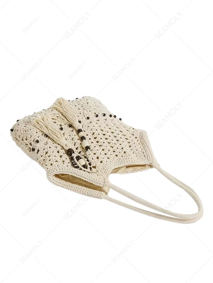 Crochet Hollow Out Beading Tassel Design Shoulder Handbag