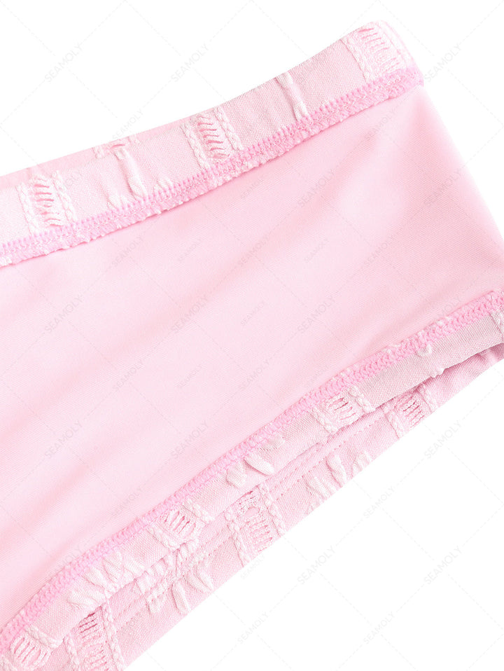 Seamolly Floral Jacquard Textured Bikini Bottom Cheeky Swim Boyshorts