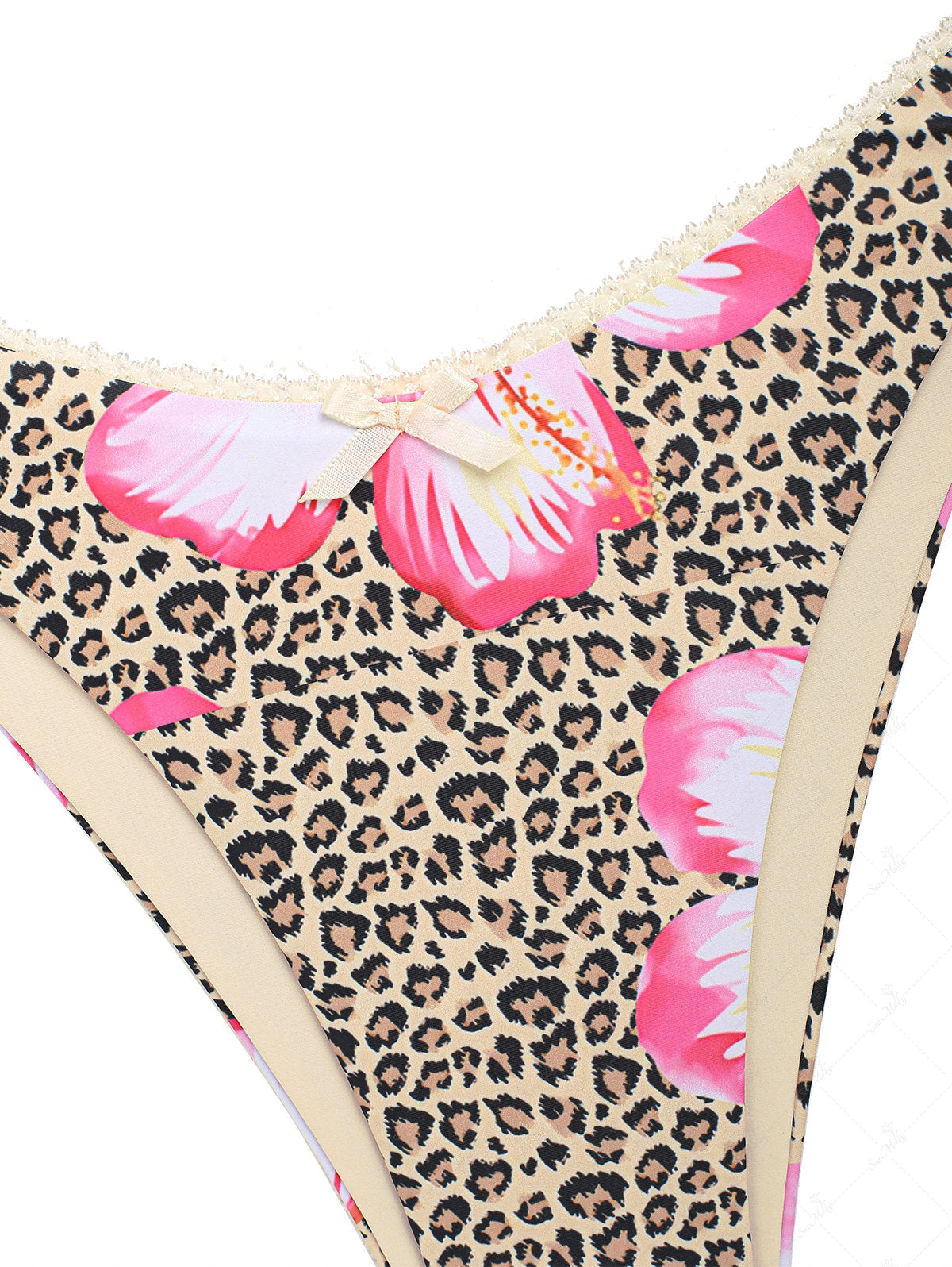 Seamolly Vintage Leopard Floral Print Lace Trim Halter Triangle Cheeky