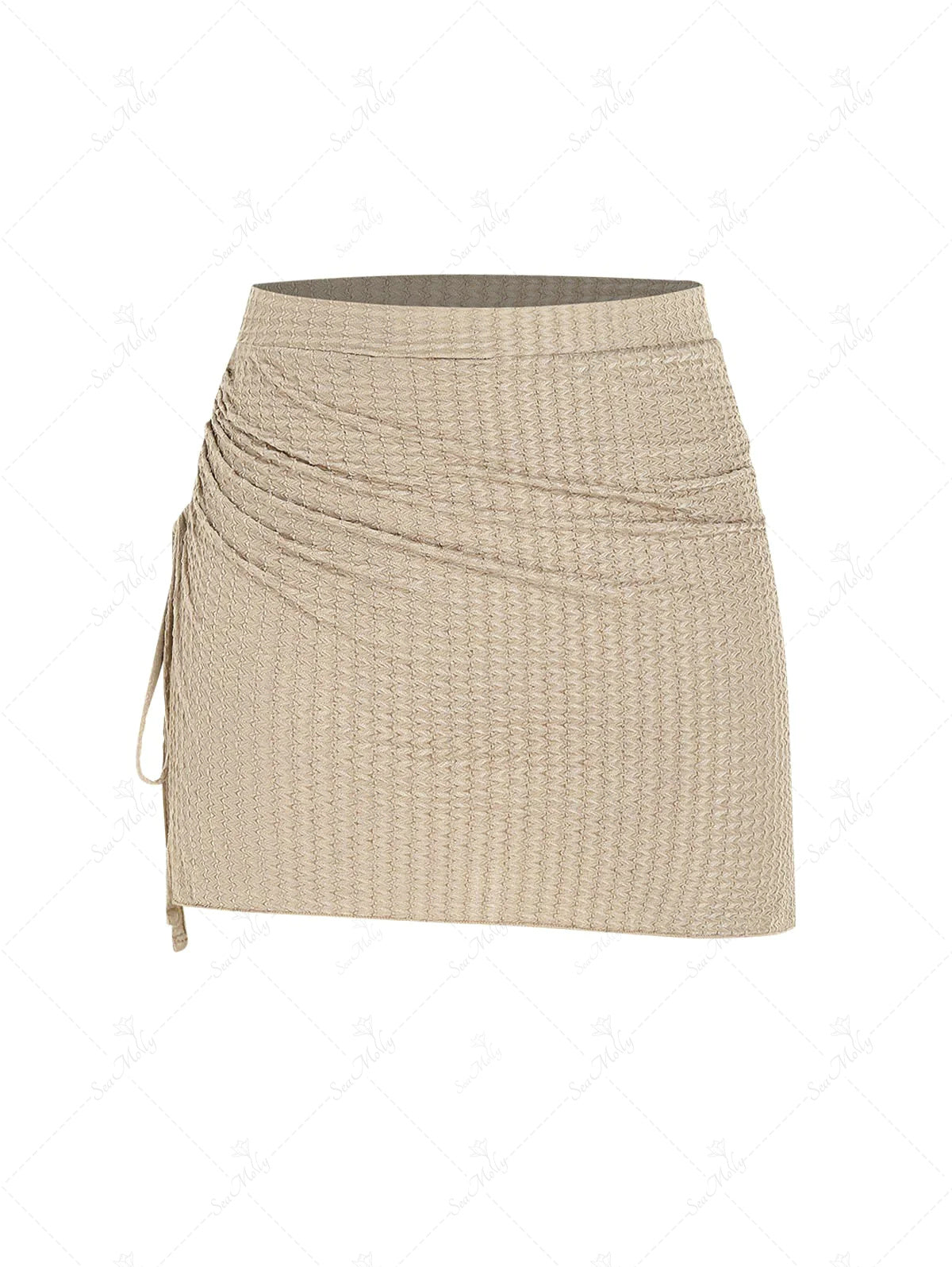 Textured Cinched Ruched Slit Mini Cover Up Skirt