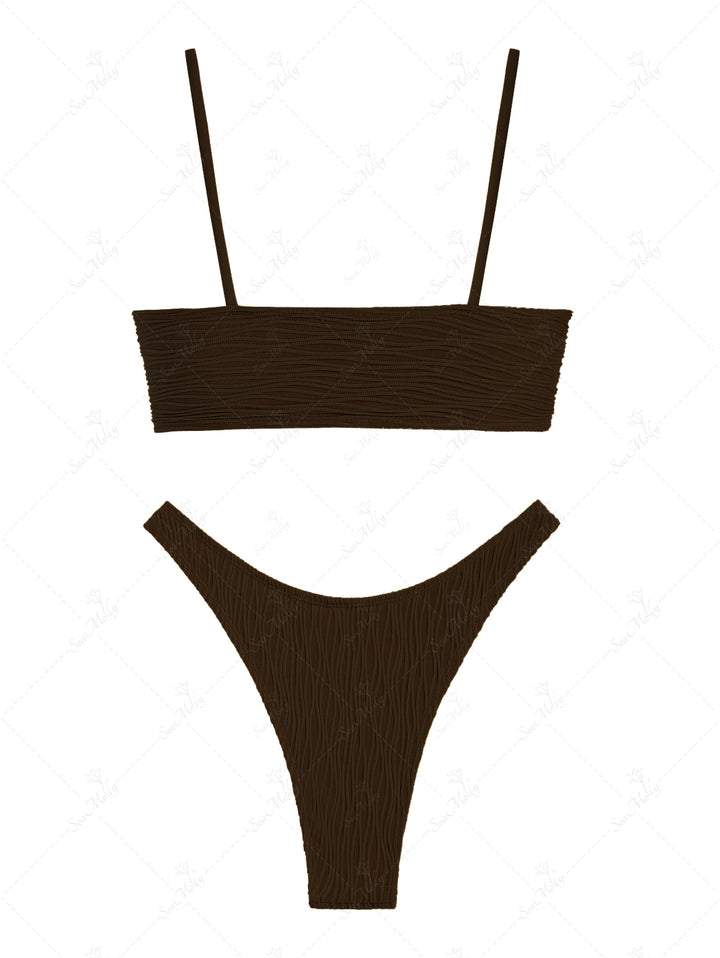 Seamolly Textured O Ring High Leg Cheeky Bikini Set(US DOMESTIC SHIPPING)
