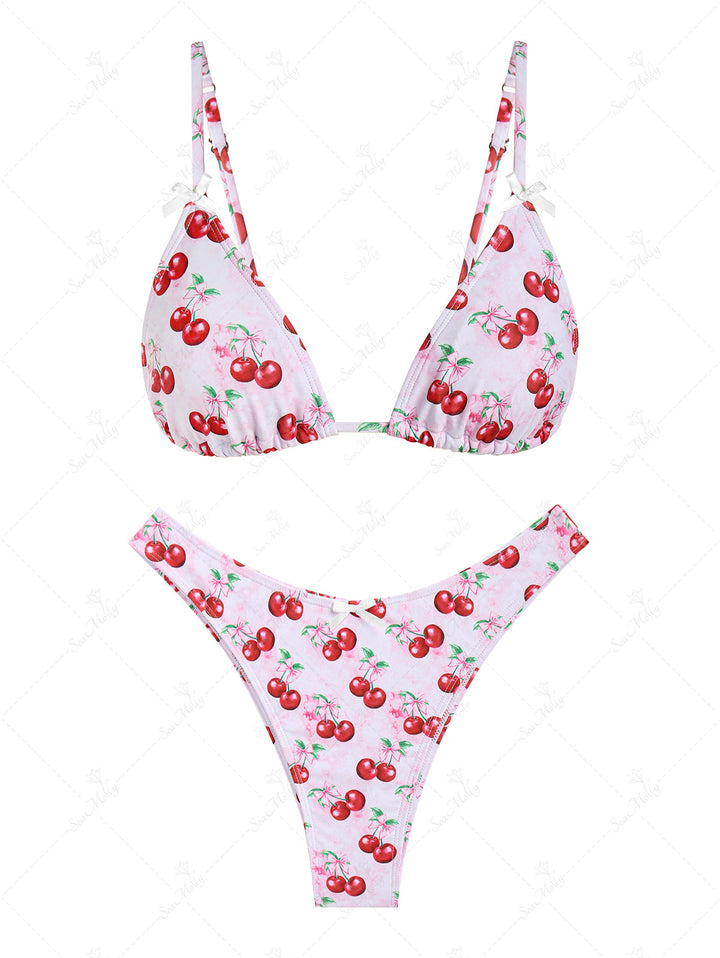 Seamolly Fruit Cherry Print Triangle Bikini Set