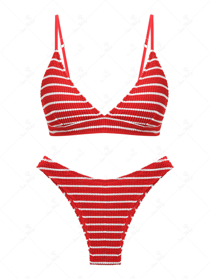 Seamolly Crinkle Textured Stripes Triangle Bikini Set