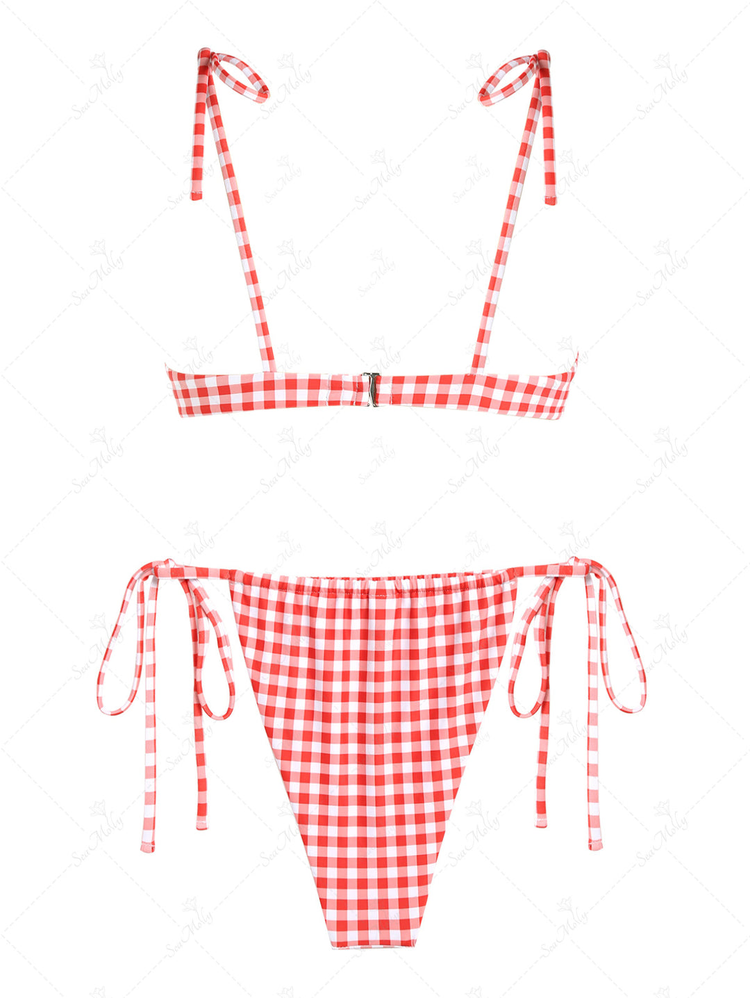 Seamolly Red Gingham Tie Shoulder Underwire Loincloth Bikini Set