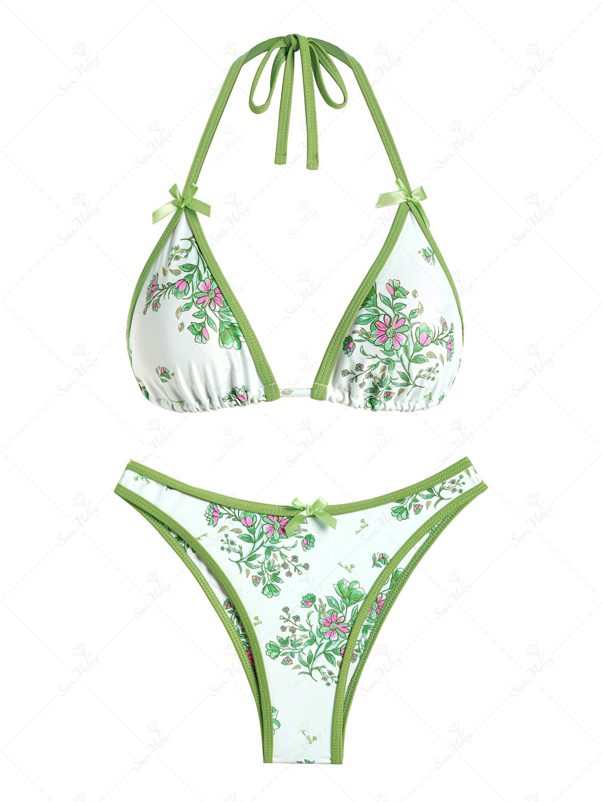 Navy Floral Bow 3-Piece Bikini Set