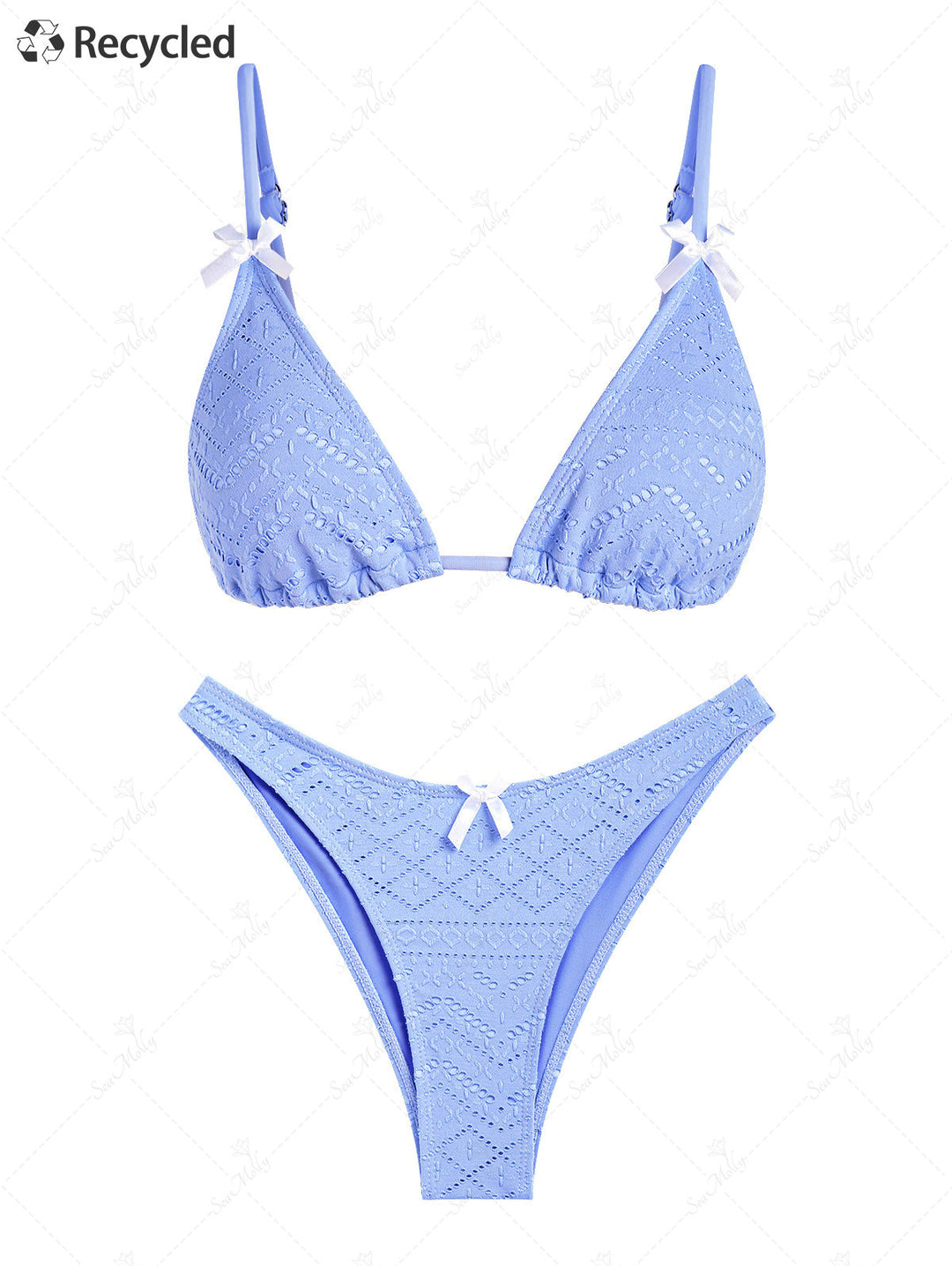 Seamolly – Triangel-Bikini-Set aus recyceltem Stoff mit Ösen und Jacquardstruktur, Schleifendekor