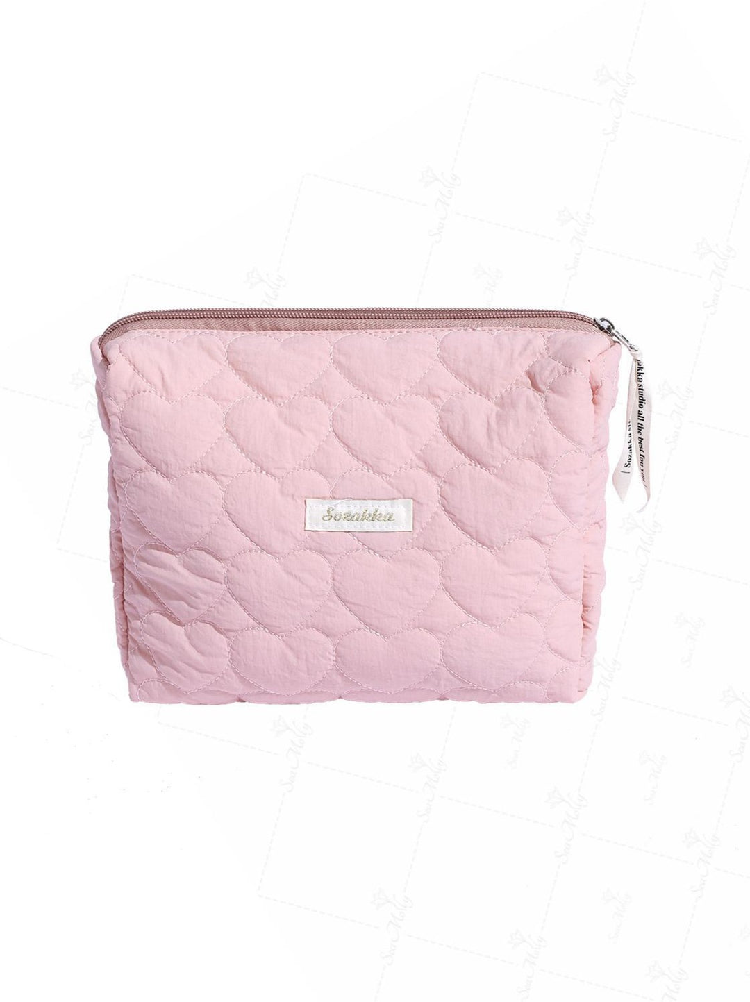 Quilted Heart Pattern Zipper Cosmetic Bag