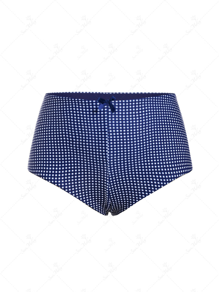 Seamolly Vintage Gingham Bow Knotted Decor Beach Swim Bottom Boyshorts