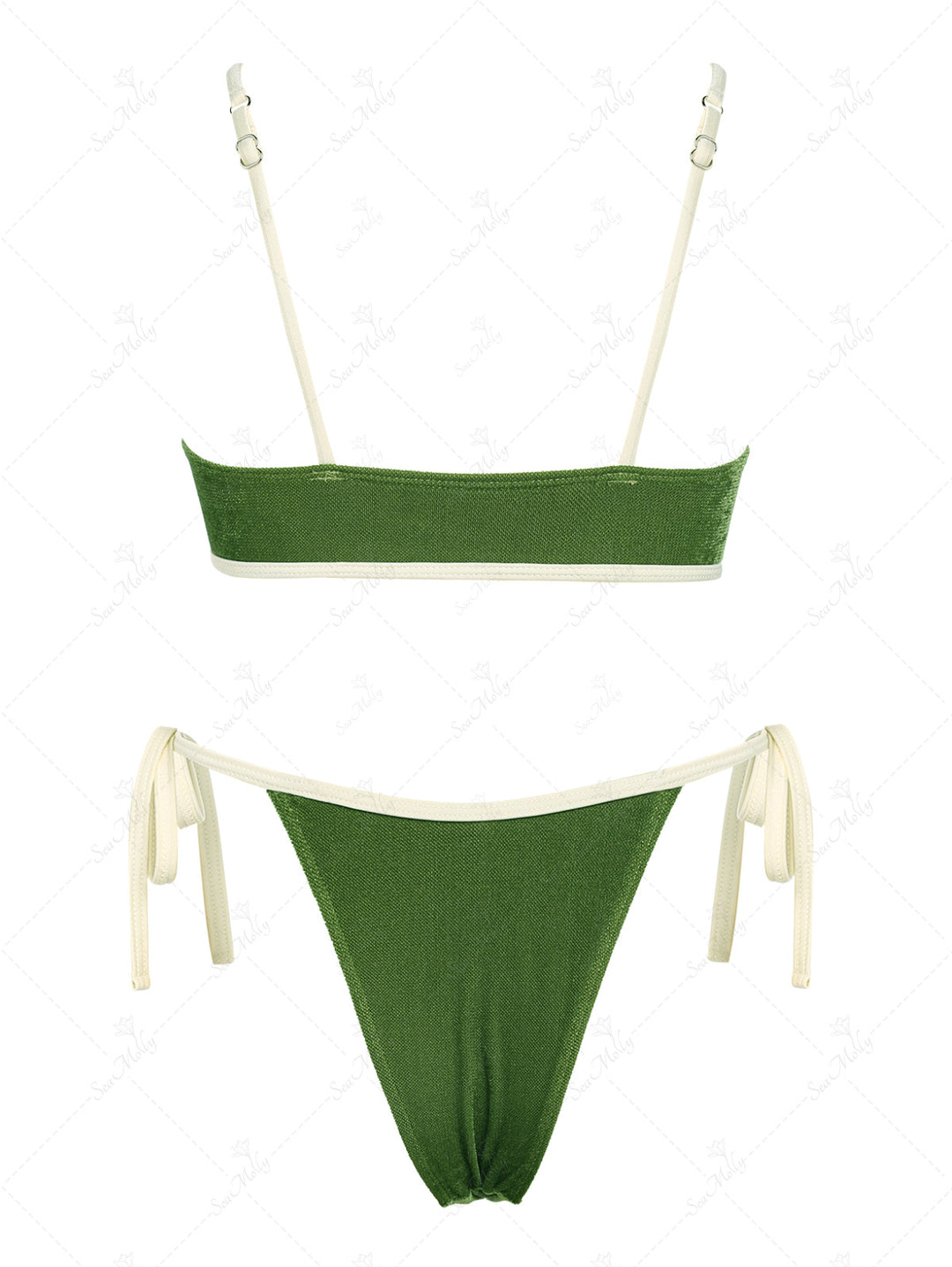 Seamolly Velvet Contrast Binding Cut Out Tie Side Bikini Set