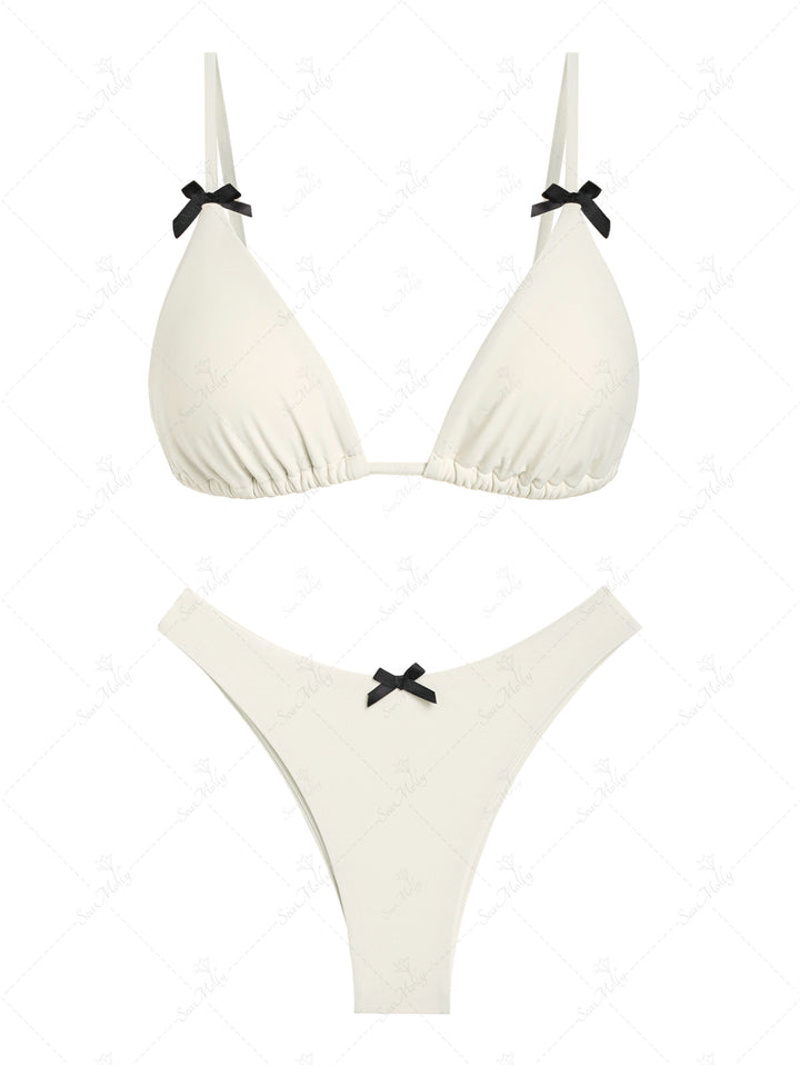 Seamolly Vintage Bowknot Decor Triangle Cheeky Bikini Set