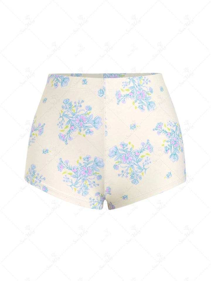 Seamolly Vintage Floral Print High Waisted Beach Swim Bottom Boyshorts