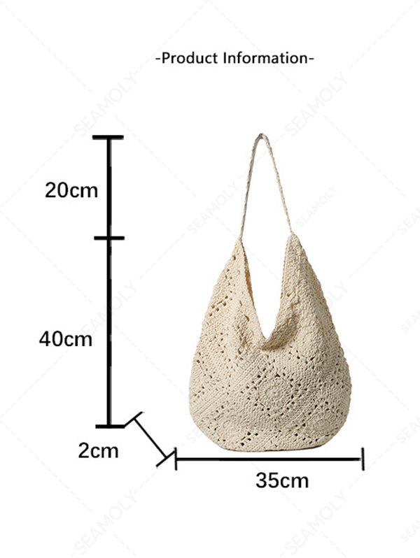 Hand Crocheted Hollow Out Floral Pattern Shoulder Handbag