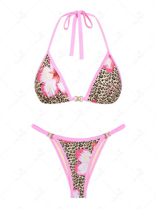 Seamolly Knit Striped Contrast Binding Cheeky Boyshorts Bikini Set