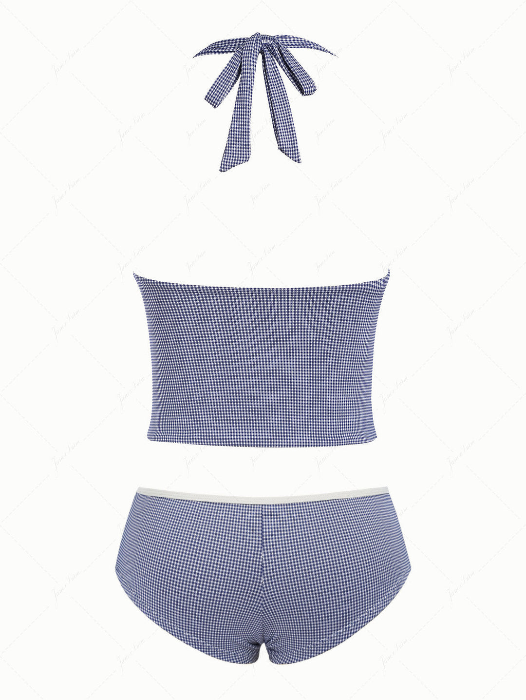 Deep Blue Vintage Plaid Deep V Neck Cheeky Boyshorts Tankini Set