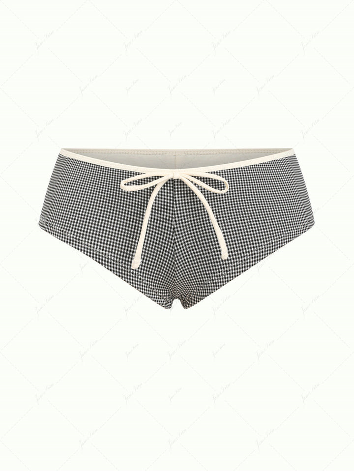 Black Gingham Bowknot Low Rise Bikini Bottom Cheeky Swim Boyshorts