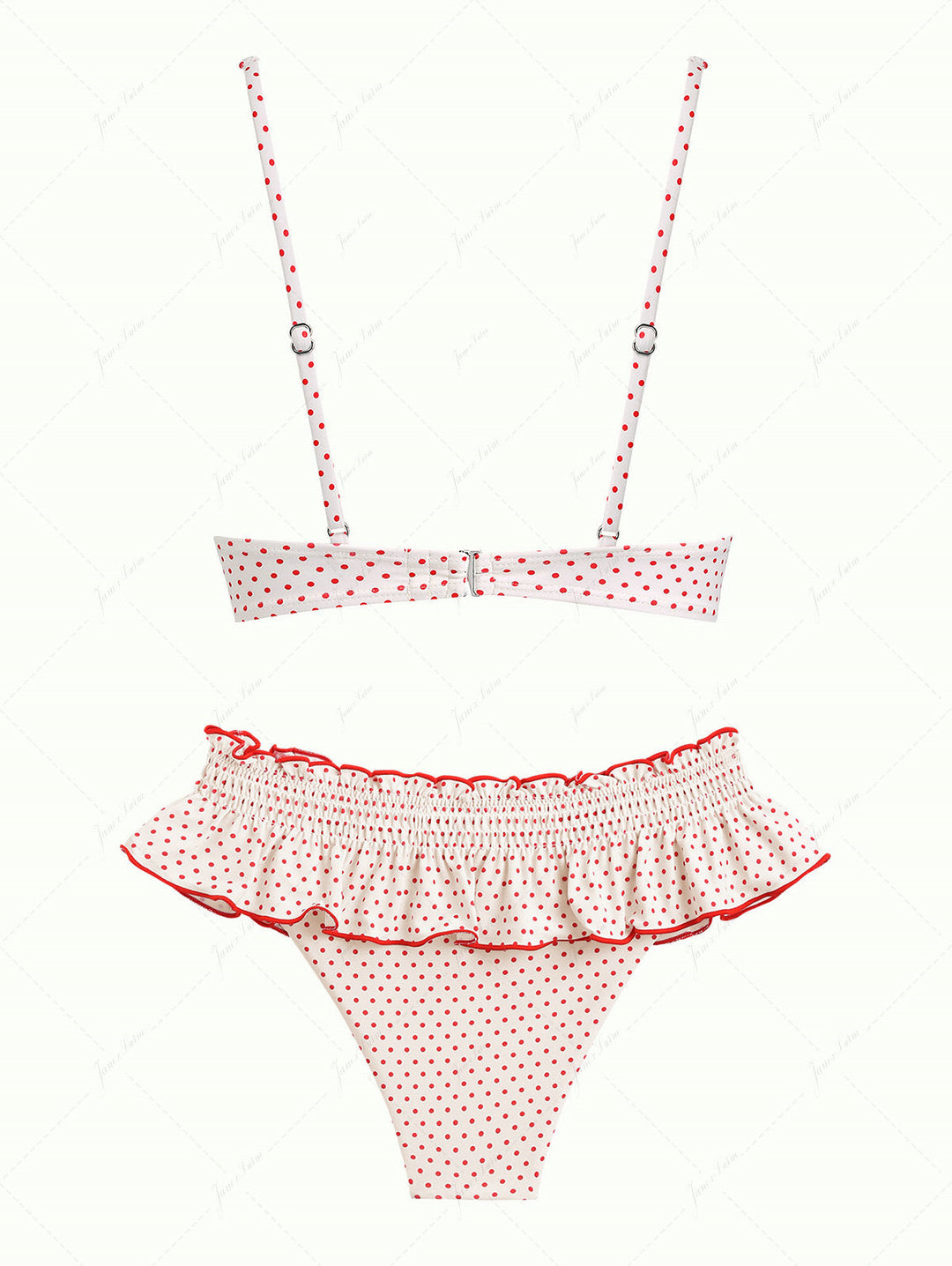 Janex Crystal Cream Polka Dot Lace Bowknot Underwire Skirtini Bikini Set