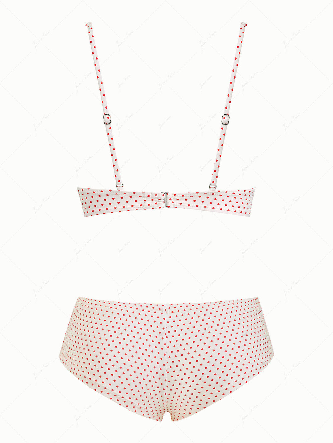 Crystal Cream Polka Dot Lace Bowknot Underwire Cheeky Boyshorts Bikini Set