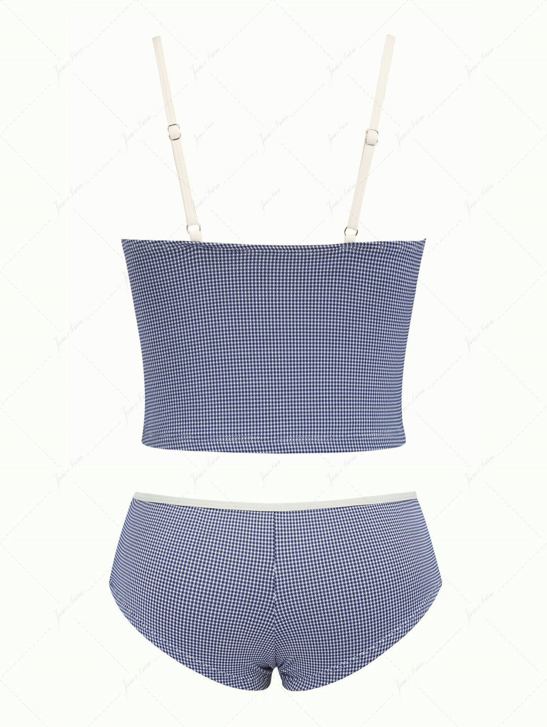 Deep Blue Vintage Plaid Spliced Ruffles Tank Top & Cheeky Boyshorts Tankini Set