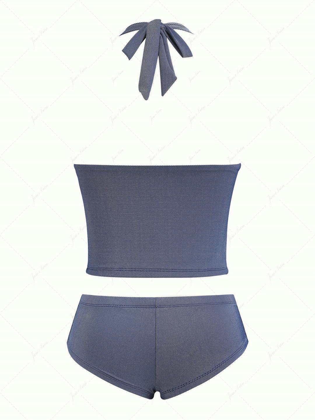 Deep Blue Denim Lace Plunging Neck Cheeky Boyshorts Tankini Set