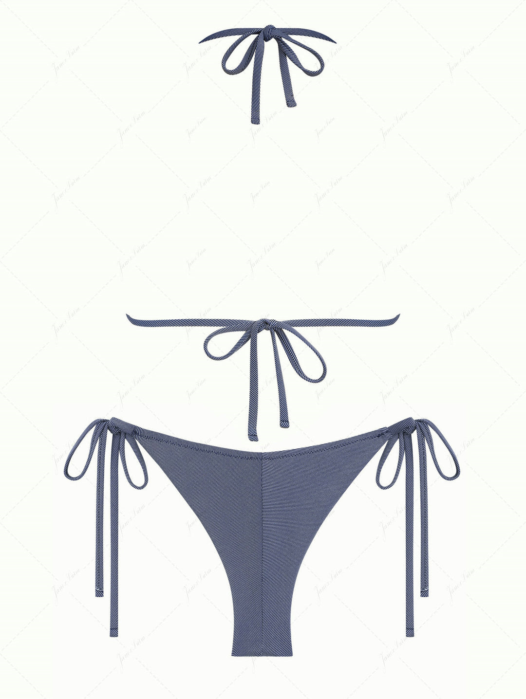 Deep Blue Denim Lace Bowknot Triangle Top & Cheeky Brazilian Bottom Bikini Set