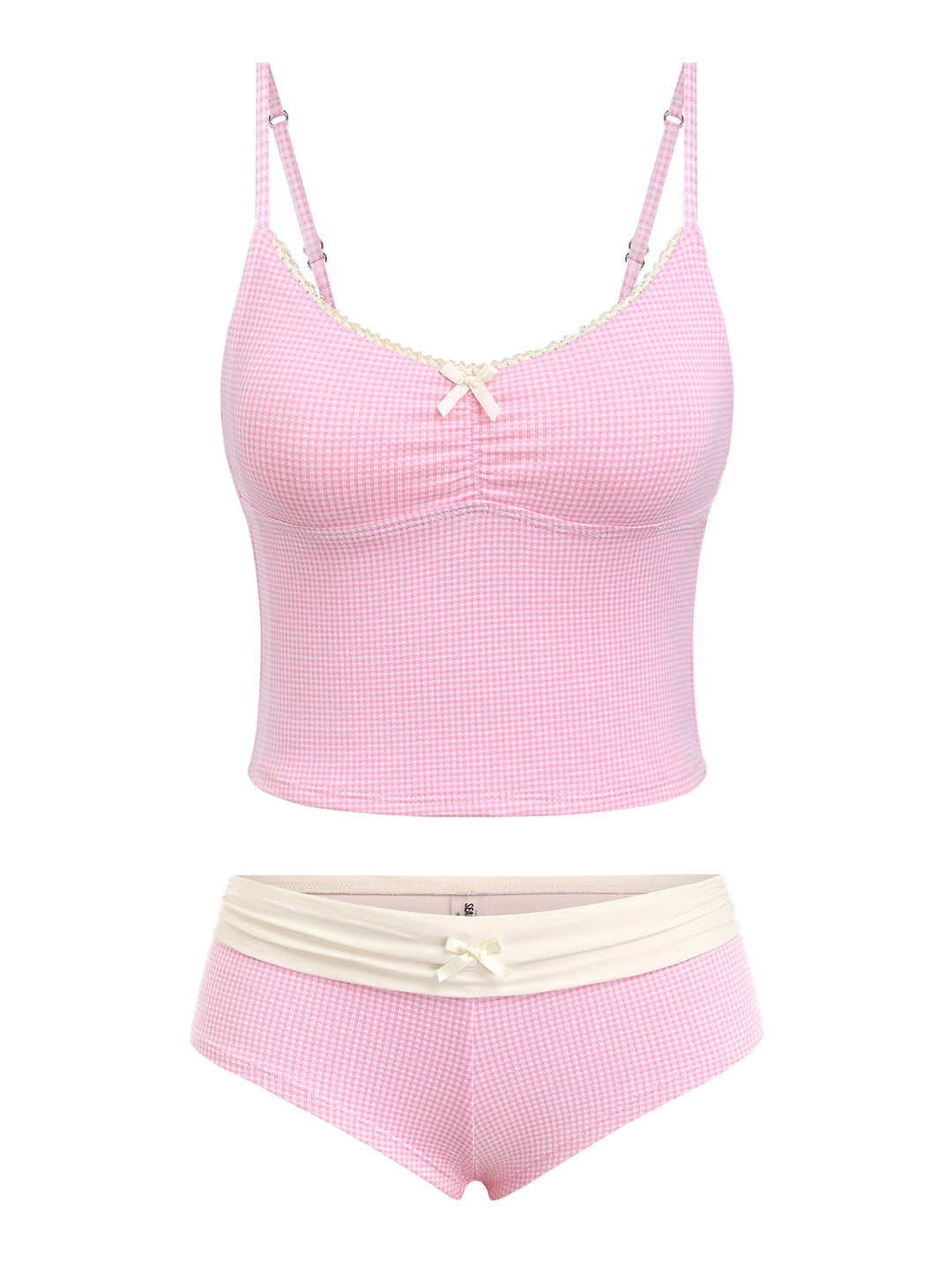 Seamolly Knitted Plaid Lace Bowknot Foldover Cheeky Boyshorts Tankini Set