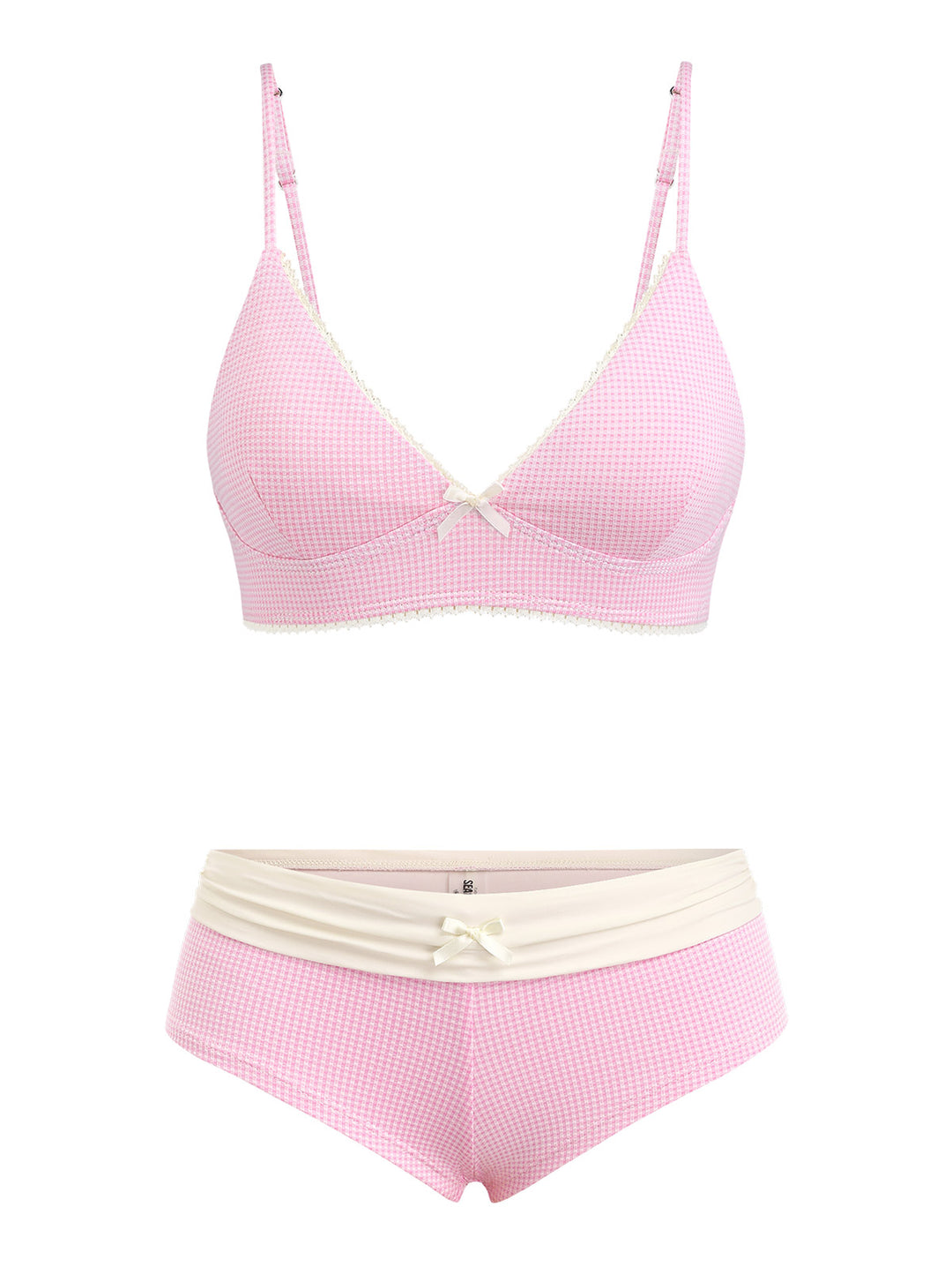 Seamolly Knitted Plaid Lace Bowknot Foldover Cheeky Boyshorts Bikini Set