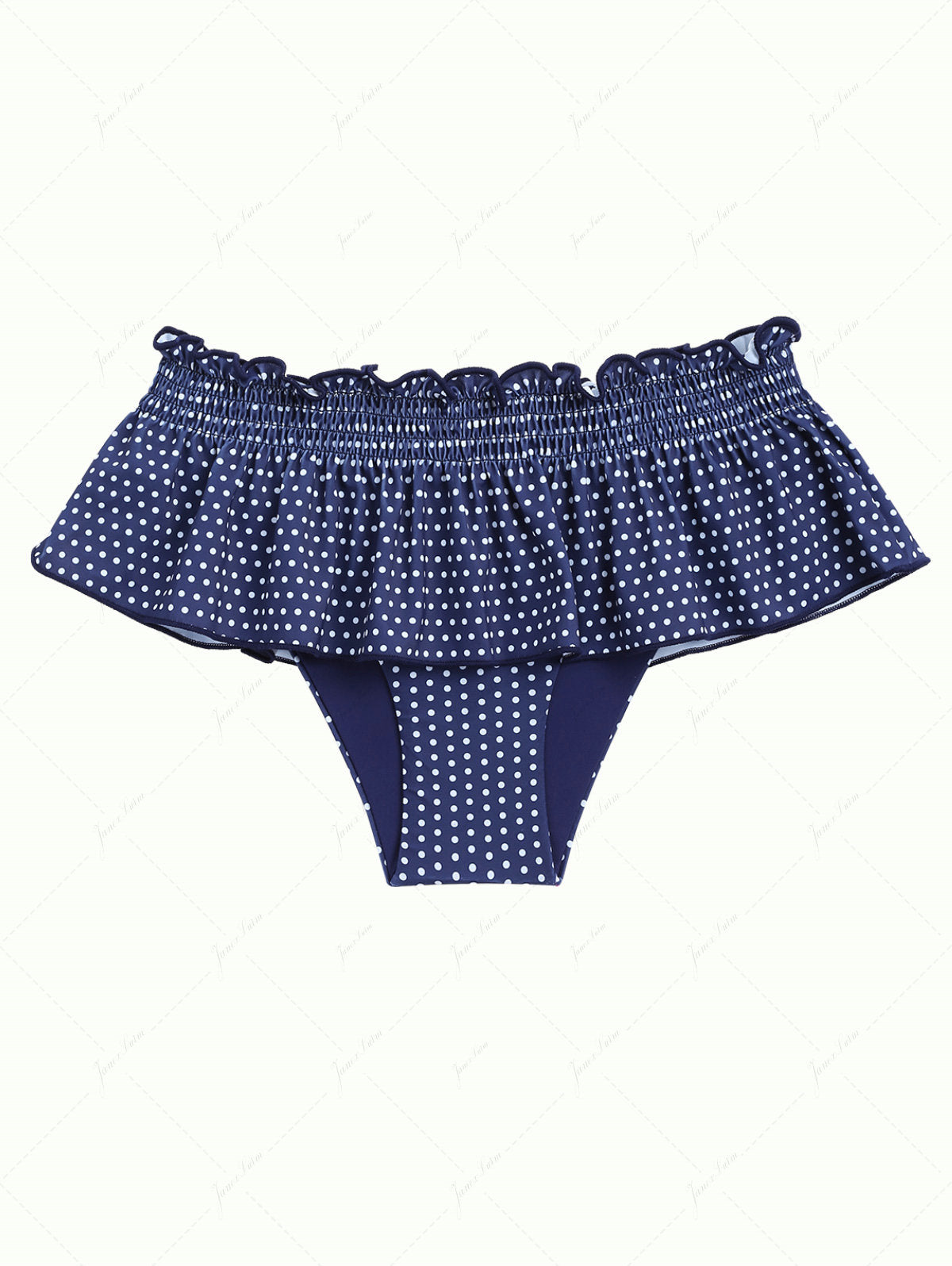Deep Blue Polka Dot Smocked Ruffles Peplum Skirted Bikini Bottom