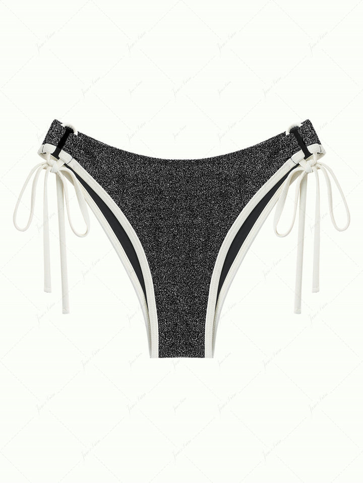 Black Lurex Sparkly Contrast Cinched Tie Side Bikini Bottom