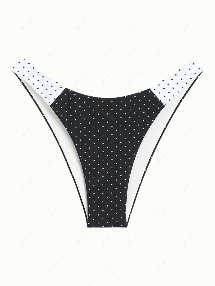 Black Colorblock Polka Dot Print Cheeky Bikini Bottom