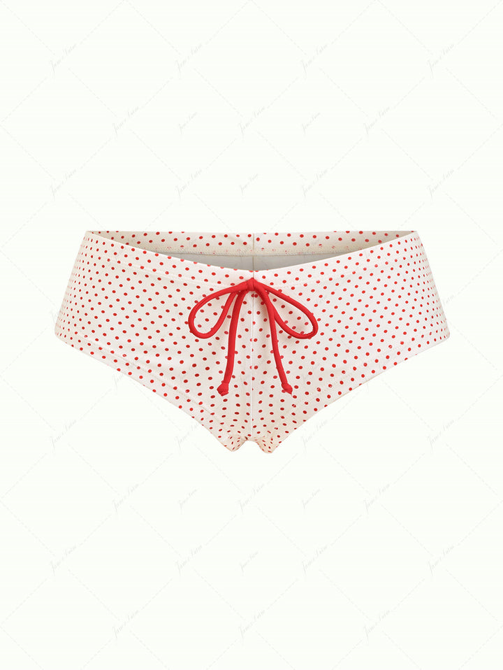 Crystal Cream Polka Dot Bowknot Bikini Bottom Cheeky Swim Boyshorts