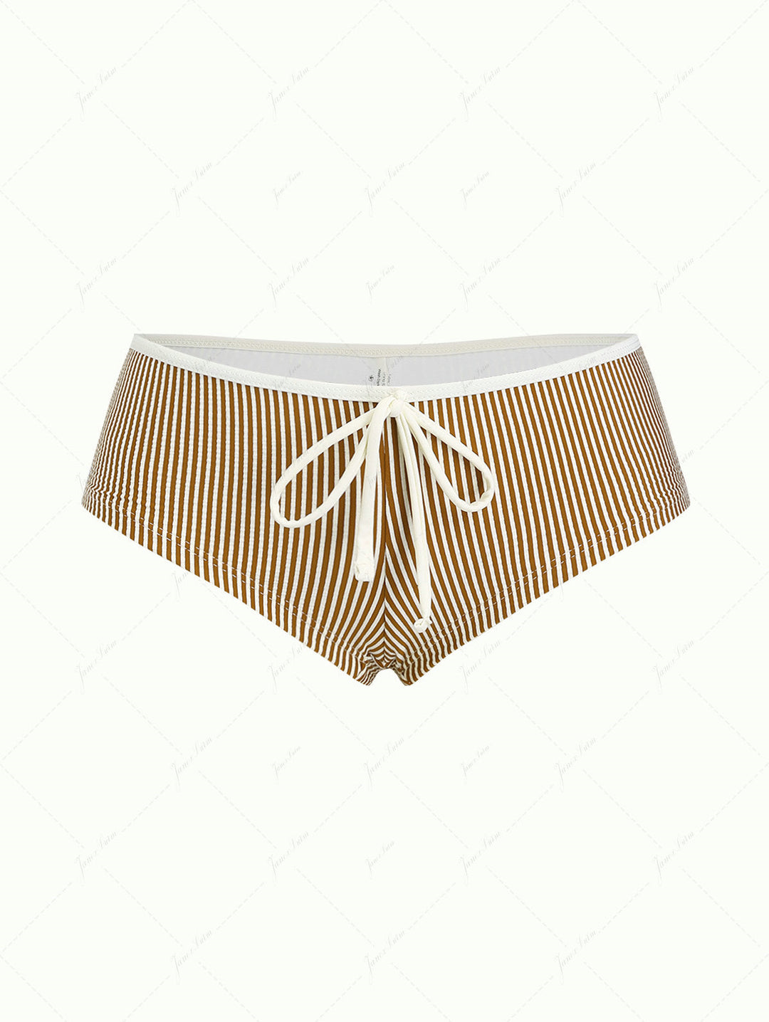 Seamolly 3 Piece Contrast Color Striped String Double Layer Cheeky Boyshort Bikini Set