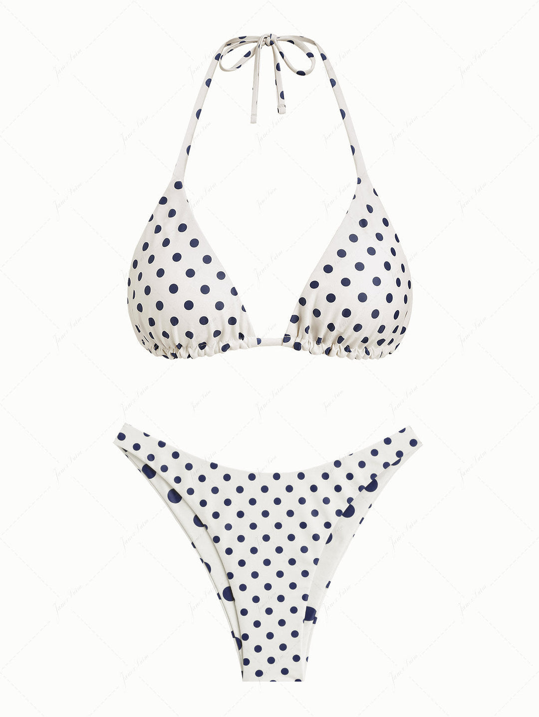 Cadetblue Vintage Polka Dot Halter Triangle Reversible Bikini Set