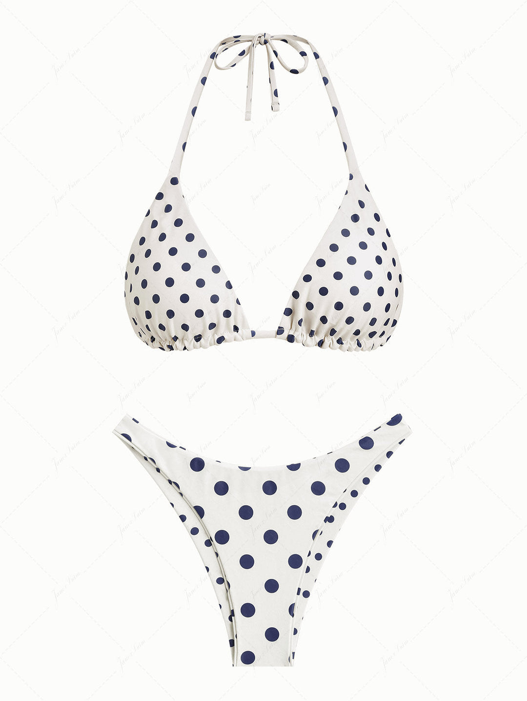 Cadetblue Vintage Polka Dot Halter Triangle Reversible Bikini Set