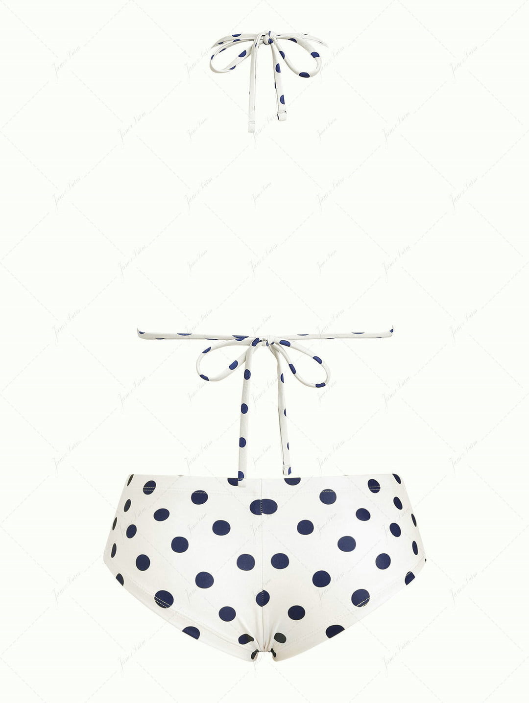 Crystal Cream Vintage Polka Dot Reversible Halter Triangle Bikini Set