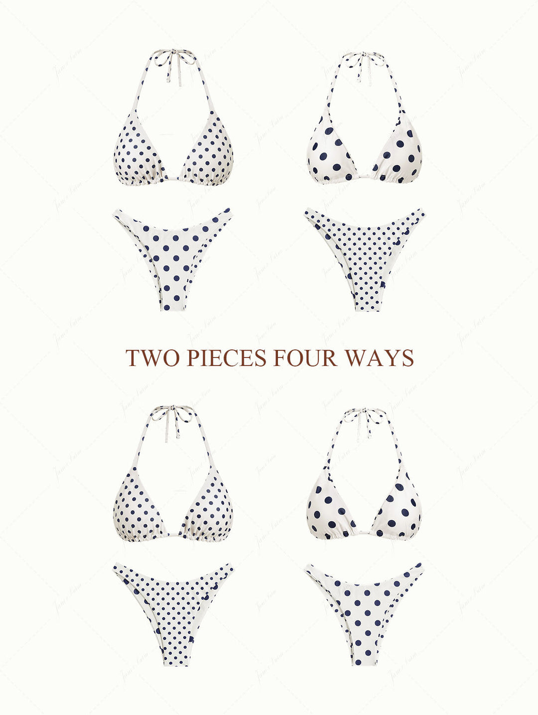 Cadetblue Vintage Polka Dot Halter Triangle Reversible Bikini Set