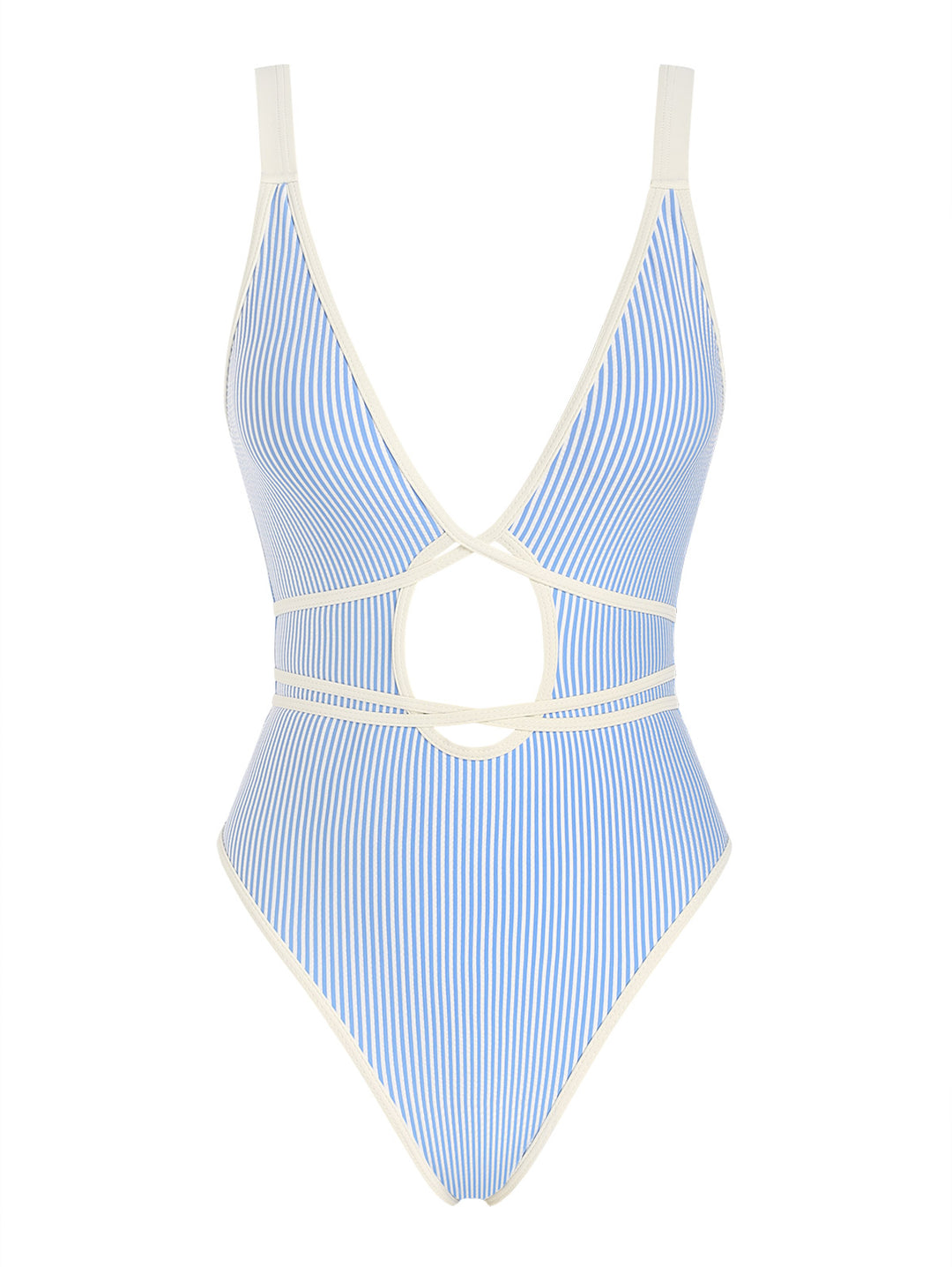 Seamolly Striped Cut Out Deep V Backless High Leg One Piece Swimsuit