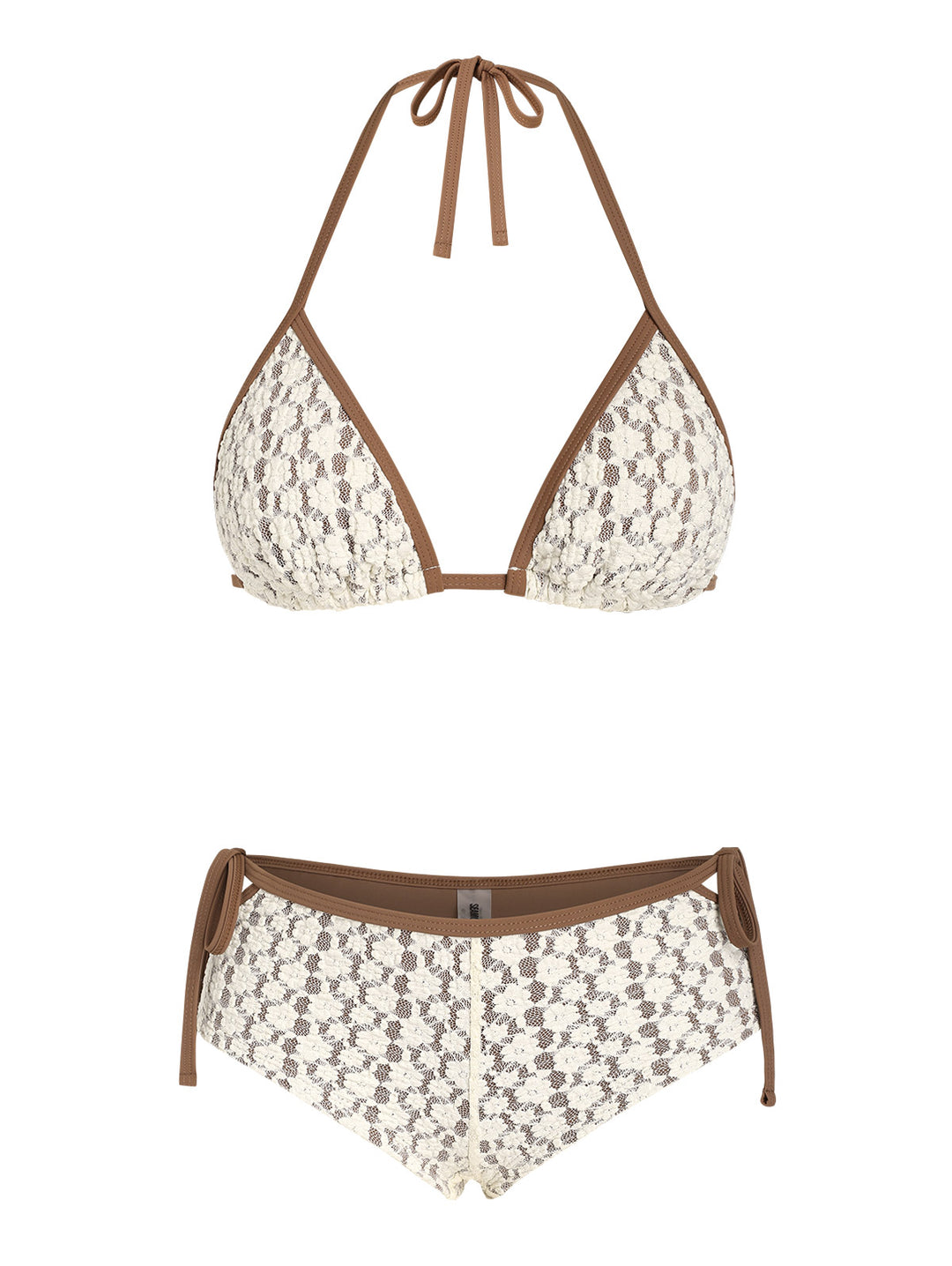 Seamolly Contrast Binding Lace Cutout Tied Side  Boyshorts Bikini Set