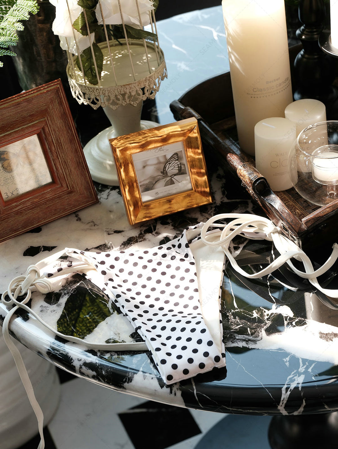 Seamolly Polka Dot Print Hard Cups Support Halter Triangle Bikini Set