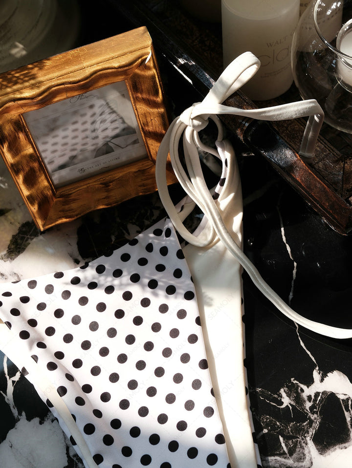 Seamolly Polka Dot Print Hard Cups Support Halter Triangle Bikini Set