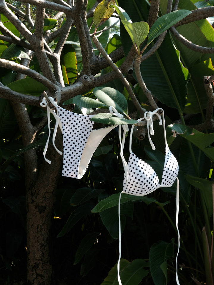 Seamolly Polka Dot Print Hard Cups Support Halter Triangle Bikini Set