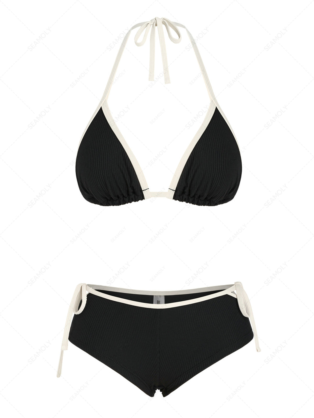 Seamolly Contrast Binding  Cutout Tied Side Boyshorts Bikini Set