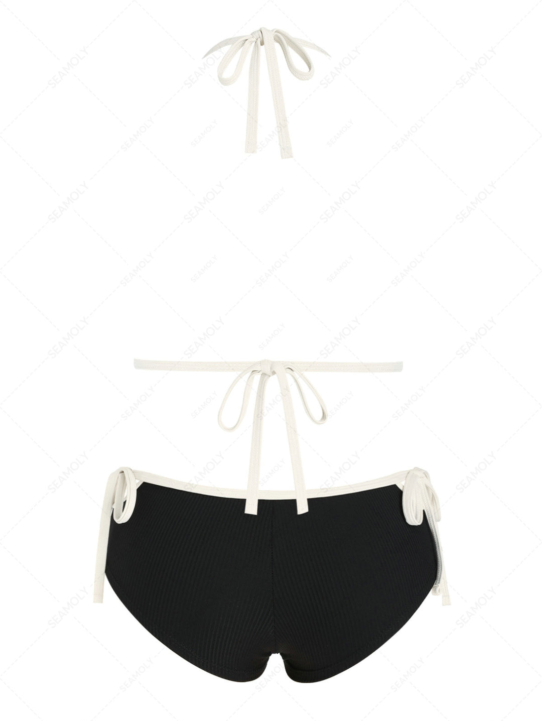 Seamolly Contrast Binding  Cutout Tied Side Boyshorts Bikini Set