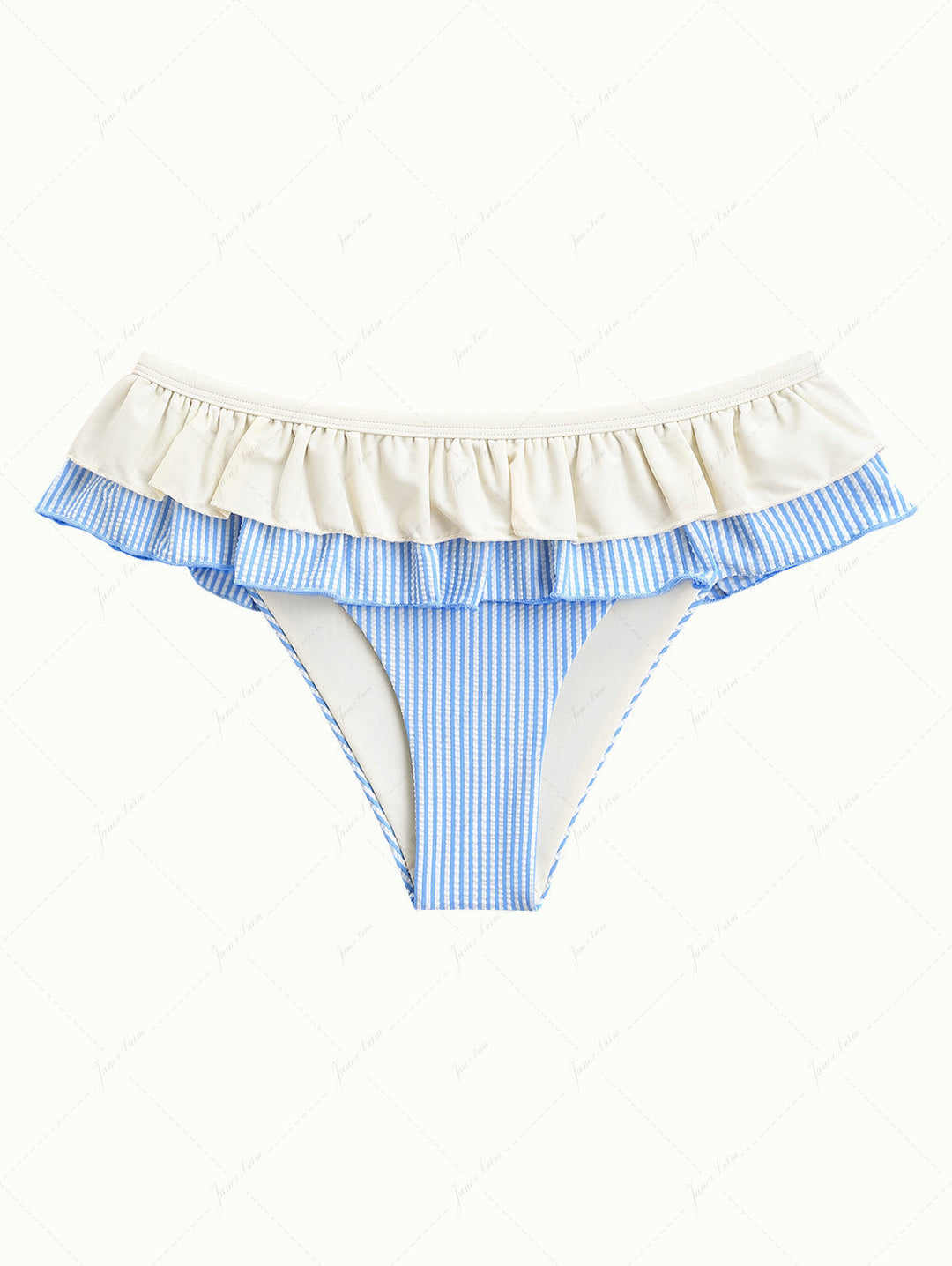 Light Blue Striped Contrast Layered Peplum Skirted Bikini Bottom