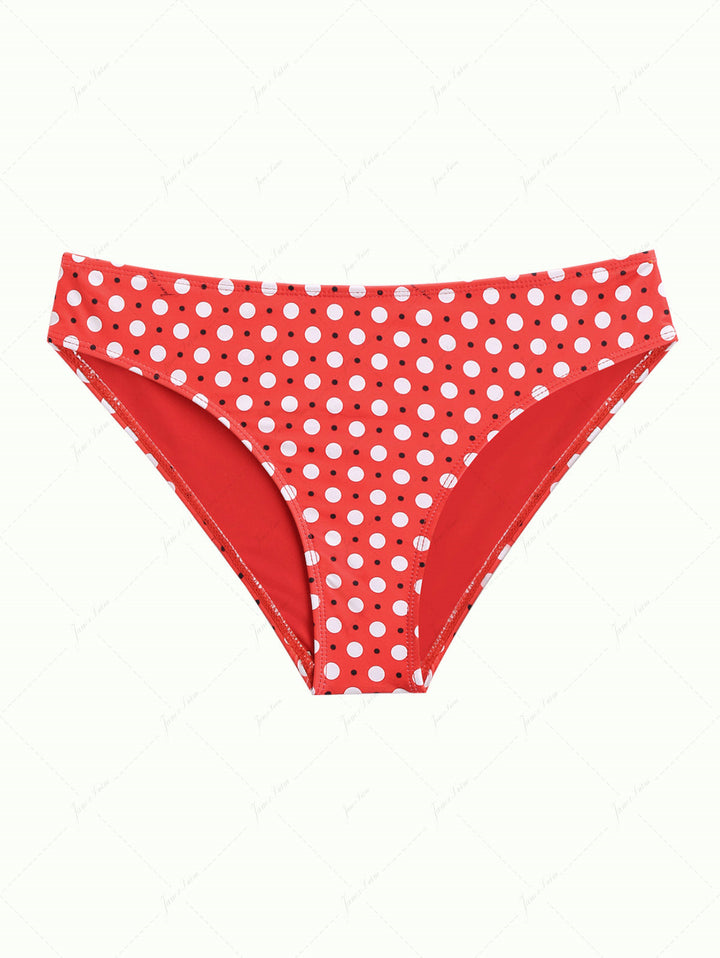 Red Vintage Polka Dot Print Bikini Bottom