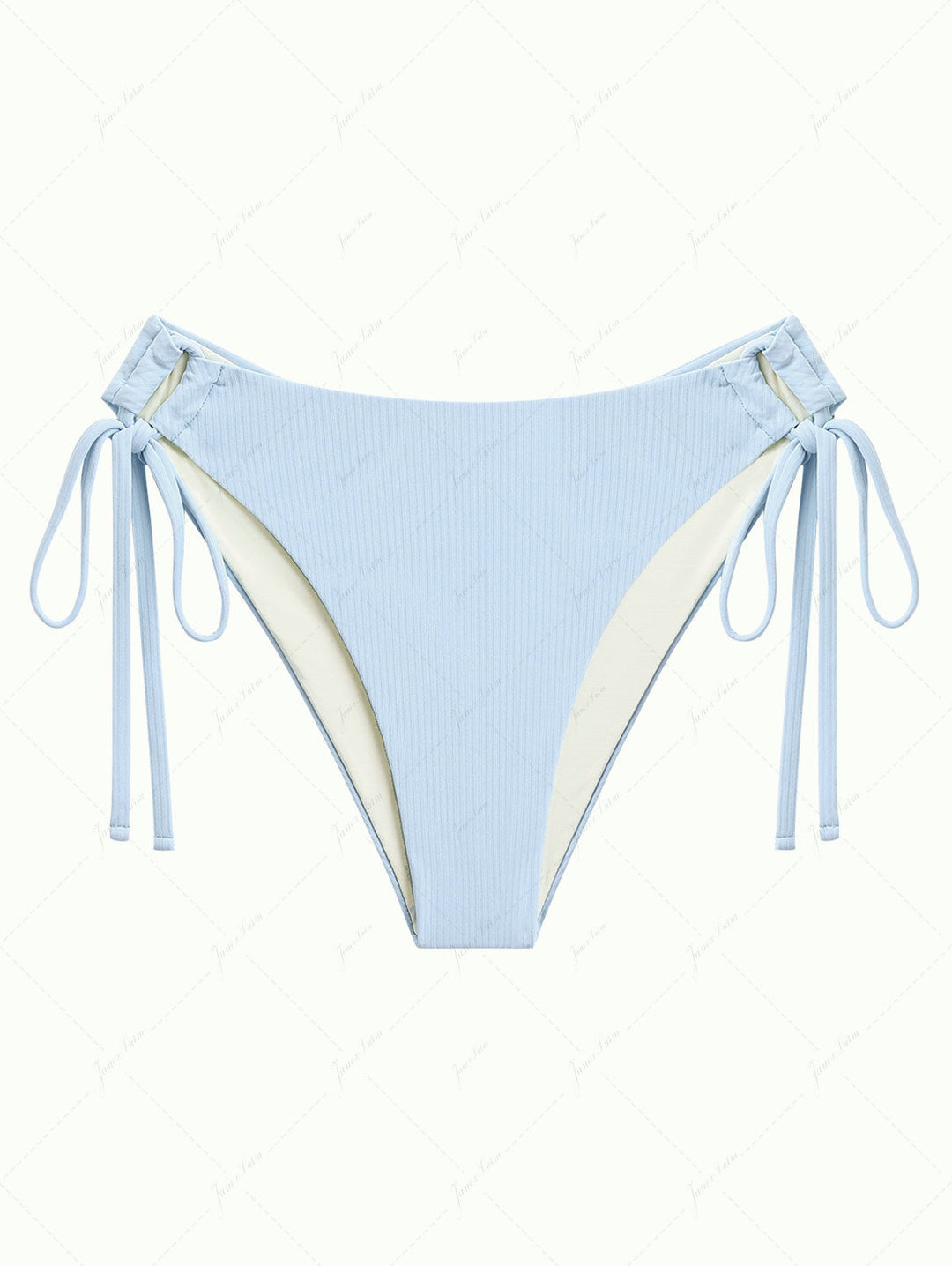 Light Blue Ribbed Knit Cinched Tie Side Hipster Bikini Bottom