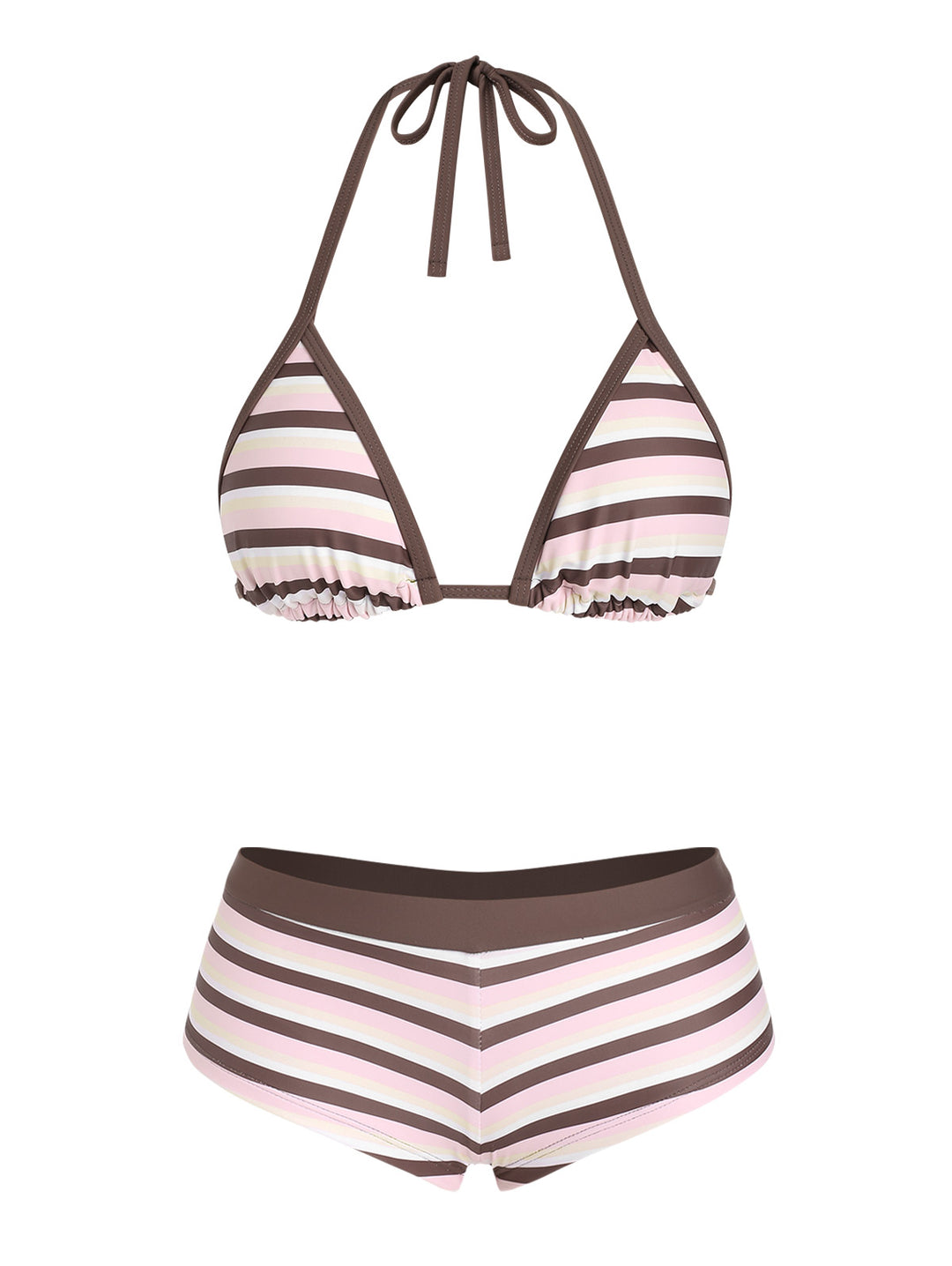 Seamolly Colorblock Striped Halter Triangle Boyshorts Bikini Set