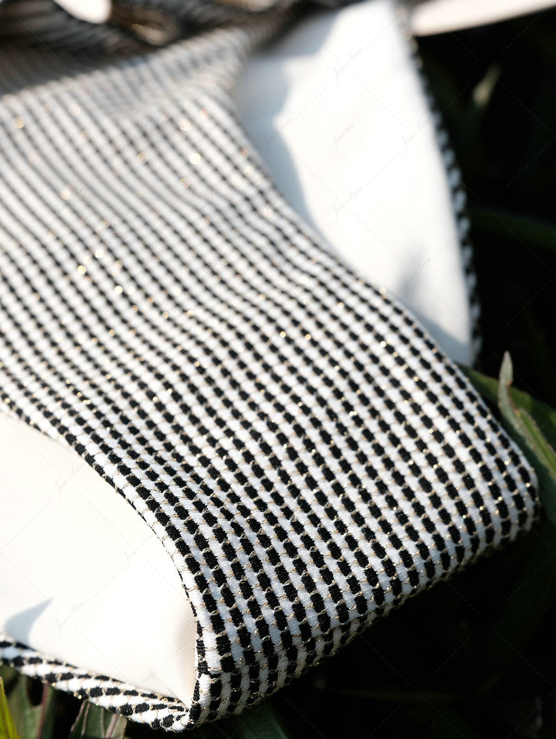 Crystal Cream Metallic Gold Yarn Knitted Fabric Layered Peplum Skirted Bikini Bottom