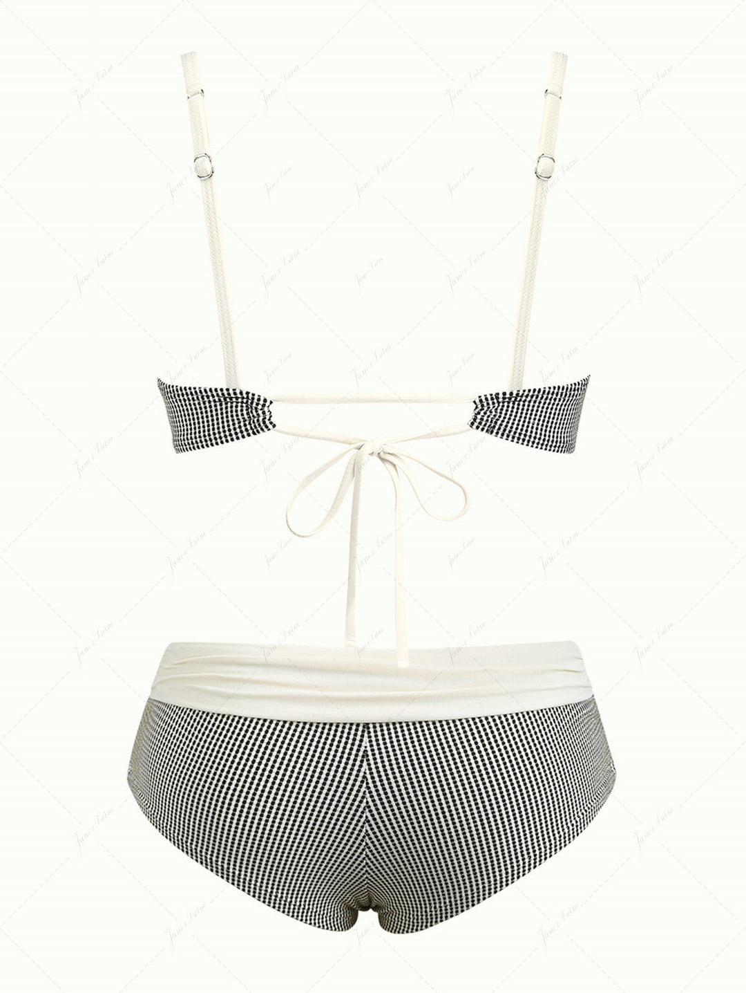 Crystal Cream Metallic Gold Yarn Knitted Fabric Ruched Ruffles Cheeky Boyshorts Bikini Set