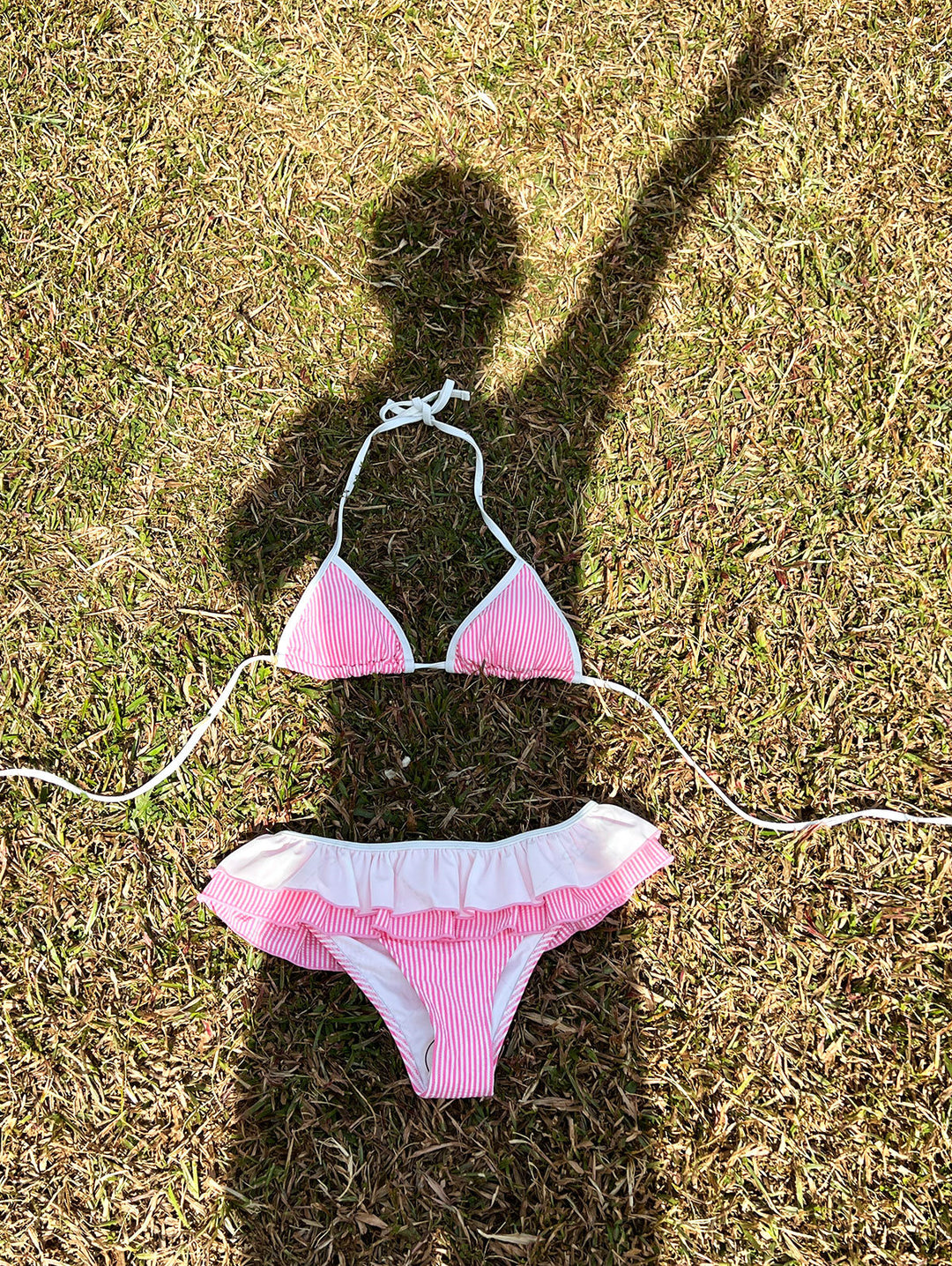 Seamolly Contrast Binding Striped Layered Peplum Halter Triangle Skirtini Bikini Set