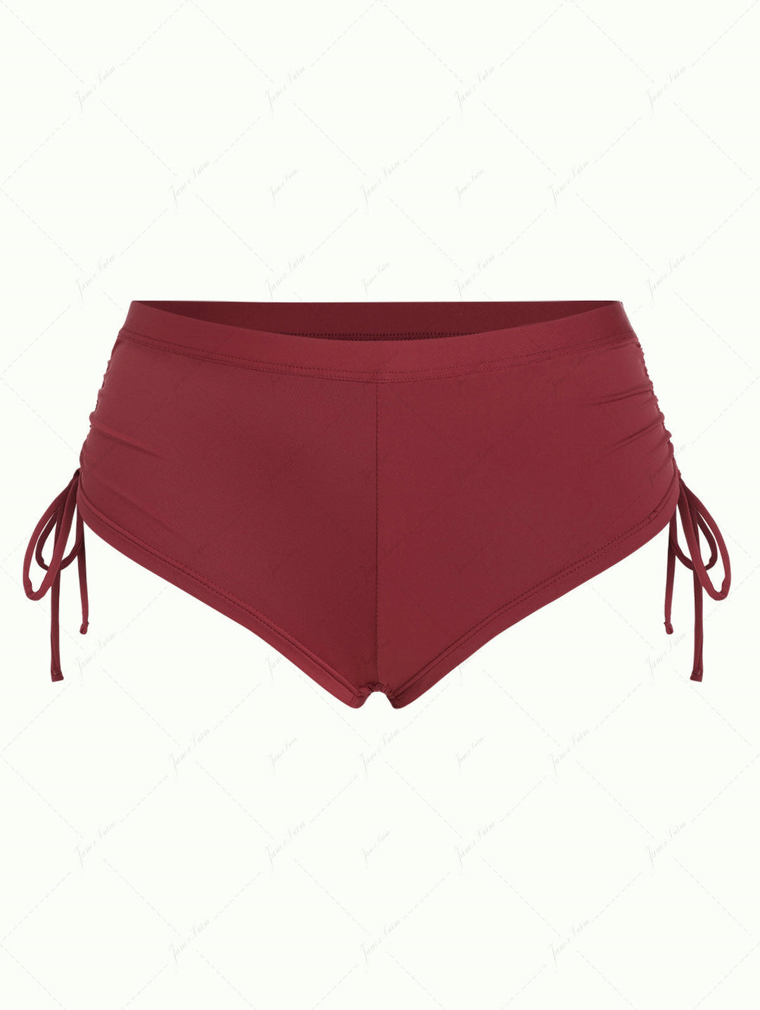 Red Wine Solid Color Cinched Side Bikini Bottom Cheeky Swim Boyshorts